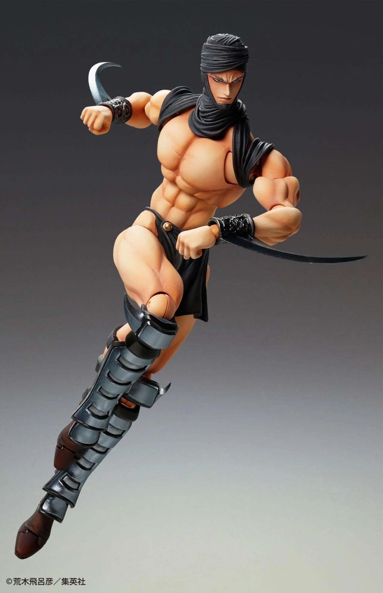 The Kars figure posed in a dynamic leap with the turbaned head, showcasing his blade accessory and articulated armor.