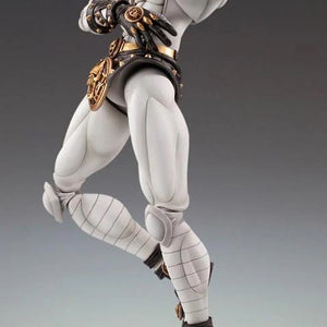 Killer Queen figure posed dynamically, mid-strike, with its arms crossed and body leaping forward, highlighting its articulated joints.