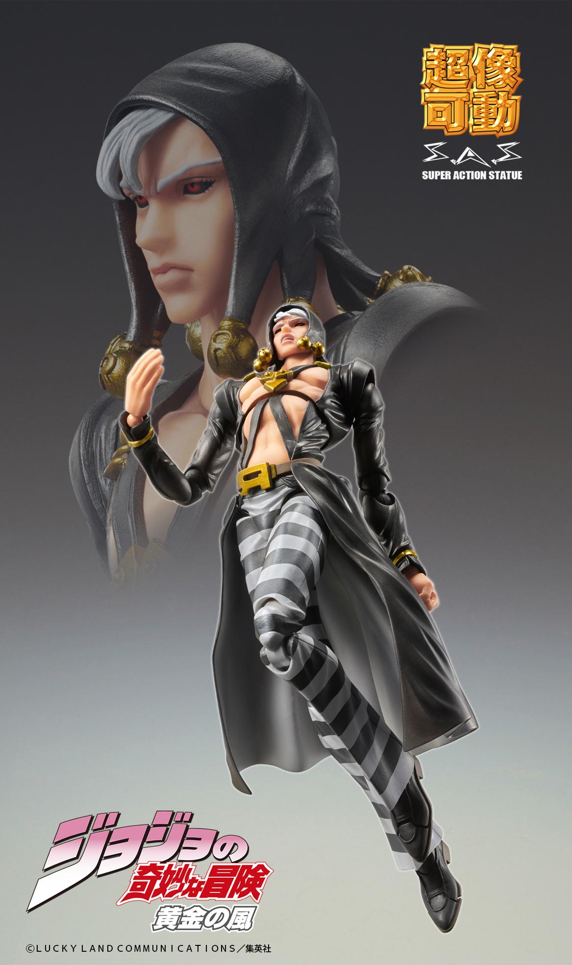 Medicos Risotto Nero Super Action Statue figure kneeling on the ground and interacting with the included severed foot prop accessory.