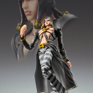 Medicos Risotto Nero Super Action Statue figure kneeling on the ground and interacting with the included severed foot prop accessory.