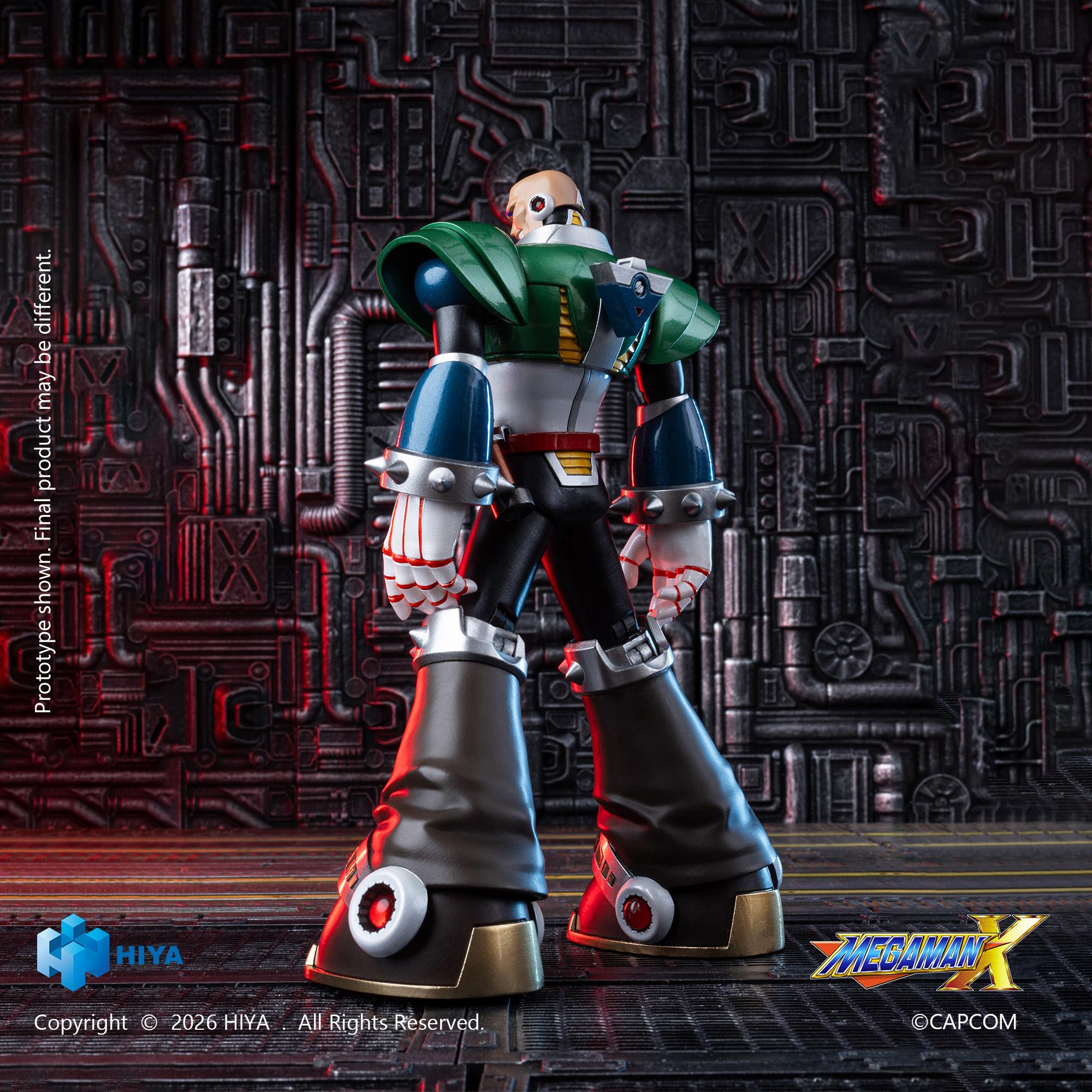 Rear view of the Hiya Toys Mega Man X Sigma action figure displaying standard back armor construction and heavy boot details.