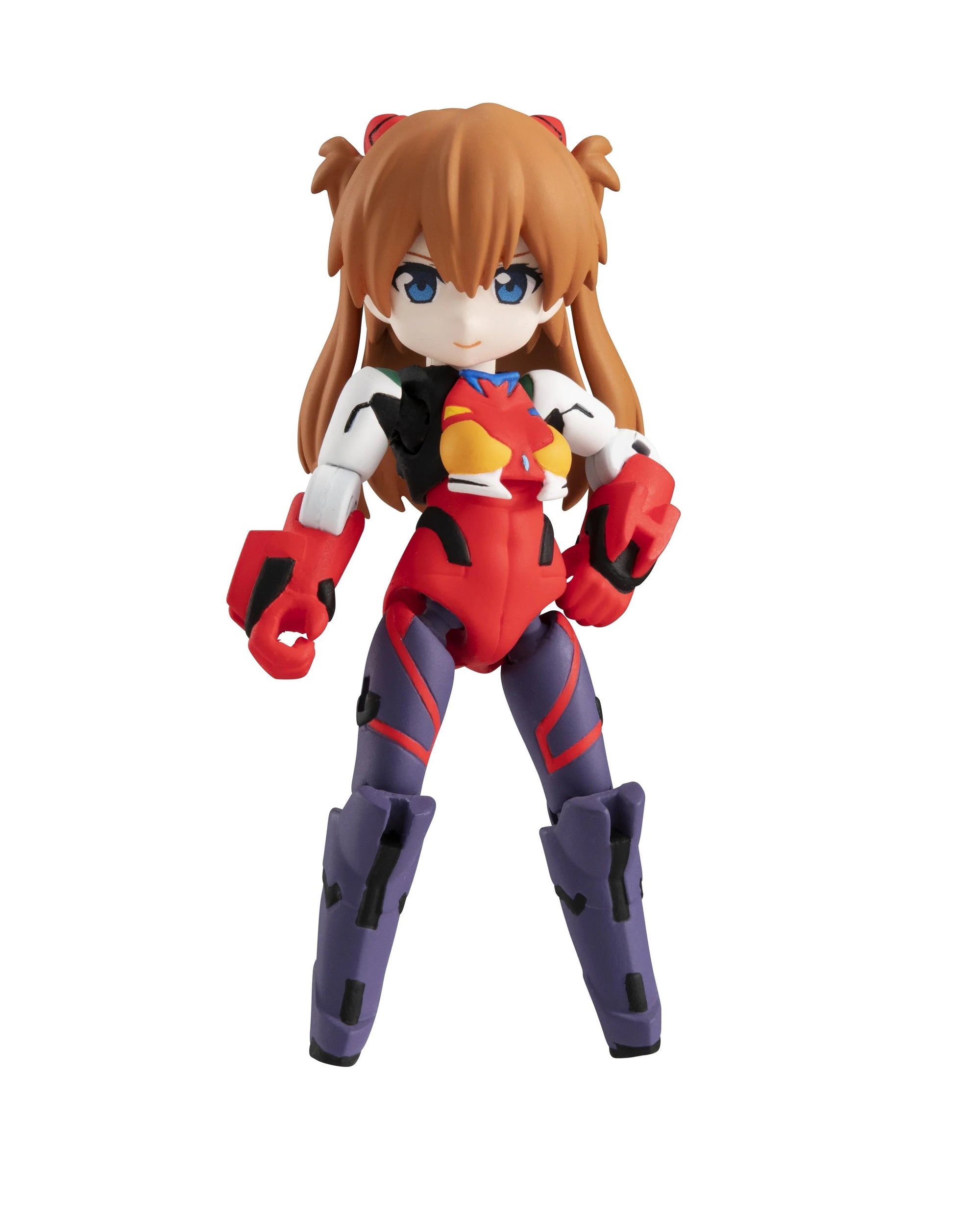 Front view of the Megahouse Desktop Army Asuka Shikinami Langley figure standalone, wearing her red plugsuit with purple accents and an eyepatch.
