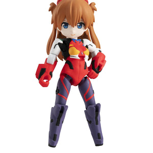 Front view of the Megahouse Desktop Army Asuka Shikinami Langley figure standalone, wearing her red plugsuit with purple accents and an eyepatch.