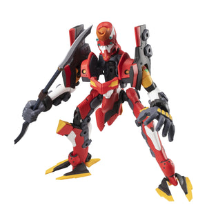 The EVA Unit-02 armor in autonomous mode, crouching low and wielding a large combat knife/scythe.