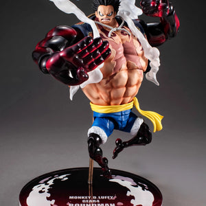 Full frontal view of the Megahouse Variable Action Heroes Luffy Gear 4 Boundman figure, showcasing his inflated body and Armament Haki arms.
