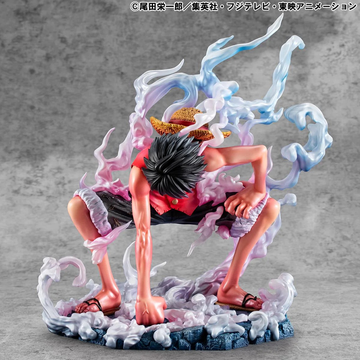 The Megahouse P.O.P. Luffy Gear 2 Limited Edition Figure in a low, crouched charging pose, emphasizing the dynamic steam effects and his fierce determination.