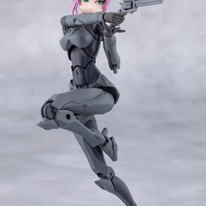 Mid-air action pose of the Emulator figure aiming a hand cannon forward with high articulation.