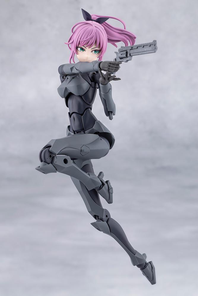 Mid-air action pose of the Emulator figure aiming a hand cannon forward with high articulation.