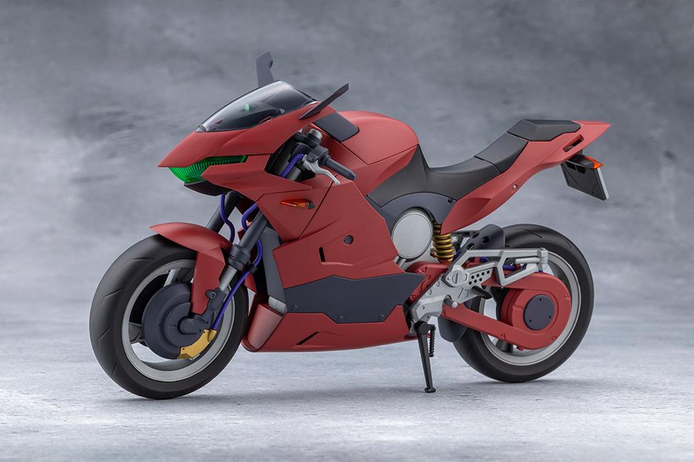 Side profile view of the standalone red Hexa Red Extreme Sports Bike model kit on kickstand.