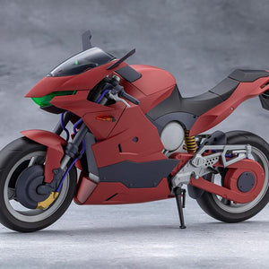 Side profile view of the standalone red Hexa Red Extreme Sports Bike model kit on kickstand.