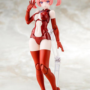 Customization compatibility example showing the Megami Device B1R-L Chassis Kit base body combined with an alternative bright pink anime hair piece with pigtails.