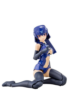 Sitting pose of the Megami Device B1R-L Chassis Kit Skin Color D base body in its concept dark blue color layout, isolated white background.