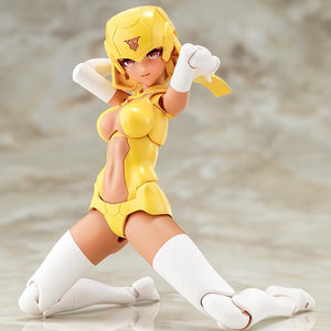 High articulation display showing the Megami Device B1R-L Chassis Kit Skin Color E model kit in a flexible kneeling pose.