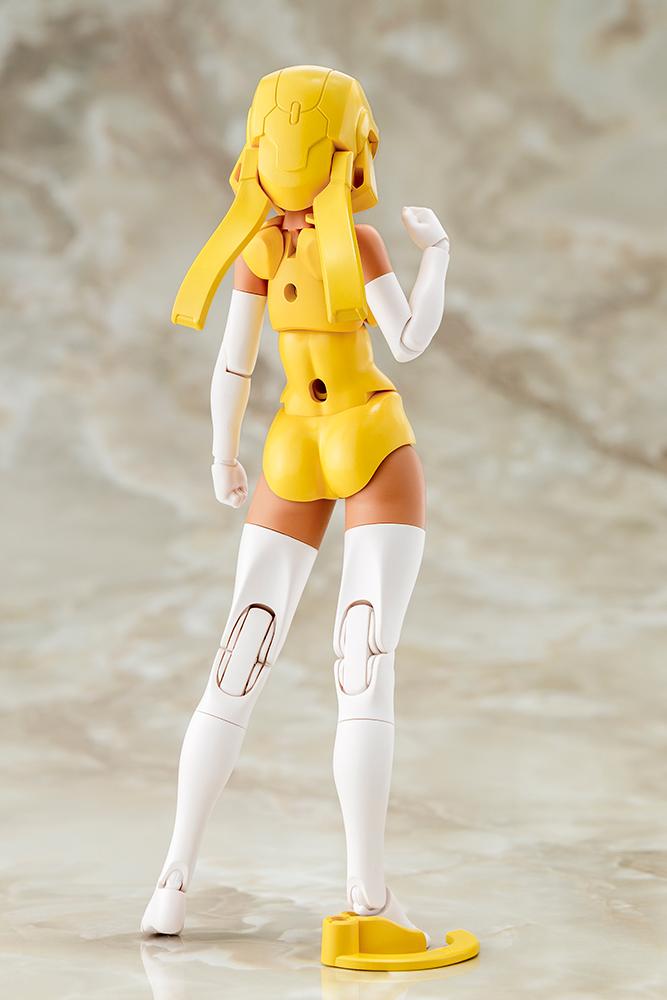 Full-body rear view of the Megami Device B1R-L Chassis Kit Skin Color E plastic model kit showing back detail and leg articulation.