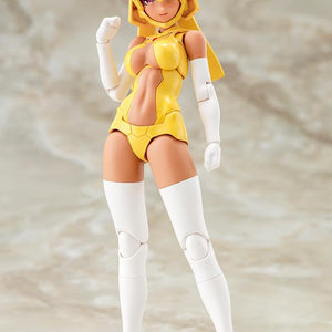 Full-body front view of the Megami Device B1R-L Chassis Kit Skin Color E model kit in concept suit against a marble studio background.