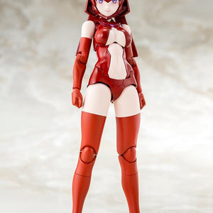 Front view product studio shot of the highly articulated Megami Device B1R-L Chassis concept red color base body model kit.