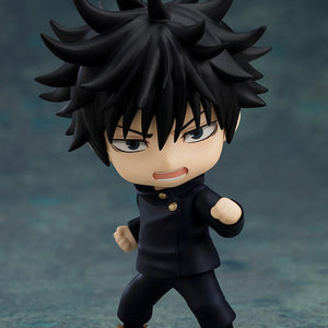 Megumi Fushiguro Nendoroid in a dynamic combat pose with a shouting expression and clenched fist.