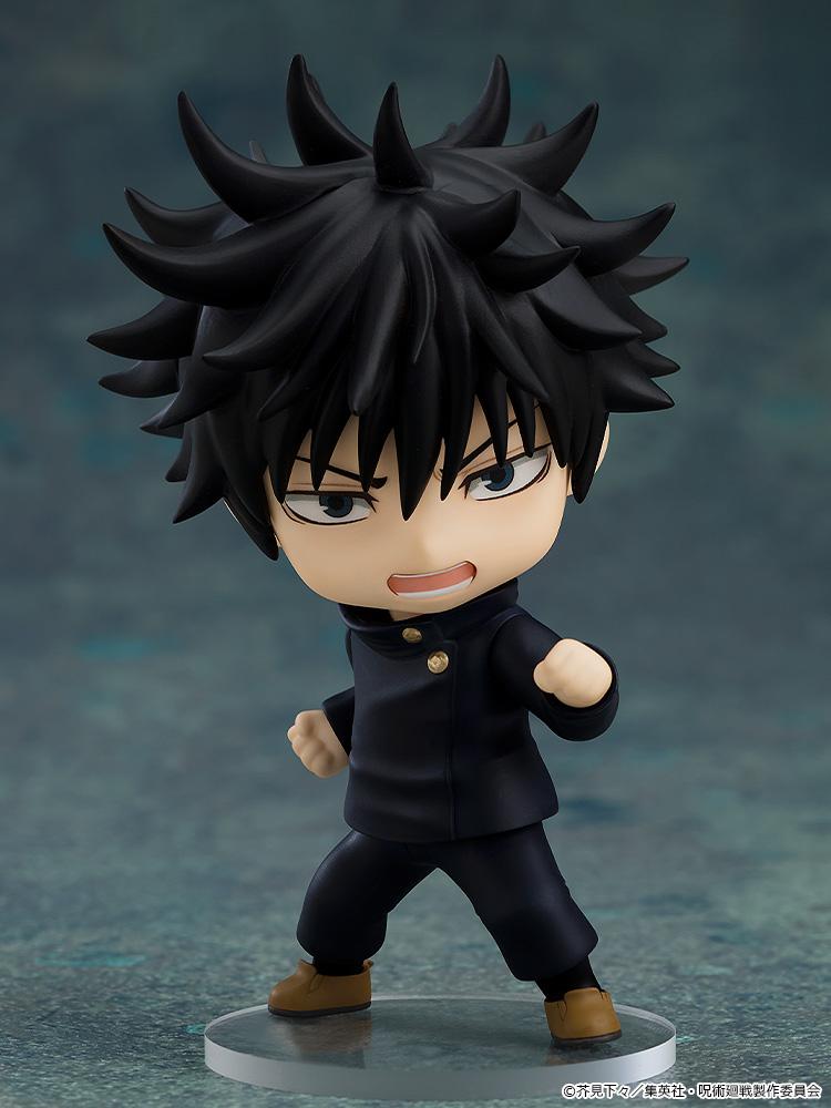 Megumi Fushiguro Nendoroid in a dynamic combat pose with a shouting expression and clenched fist.