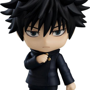 Front view of Megumi Fushiguro Nendoroid figure from Jujutsu Kaisen with spiky black hair and high-collar uniform.
