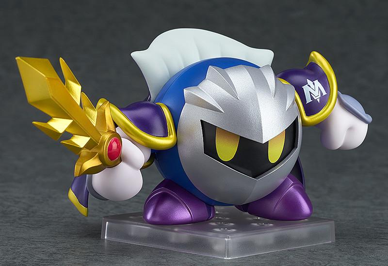 Meta Knight Nendoroid standing on a clear display base, showcasing the magnetic joints that allow for seamless and smooth posing of his arms and feet.