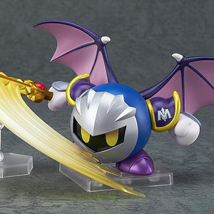 Meta Knight Nendoroid displayed with a large yellow translucent sword slash effect part to recreate his dynamic attacking moves from the Kirby games.