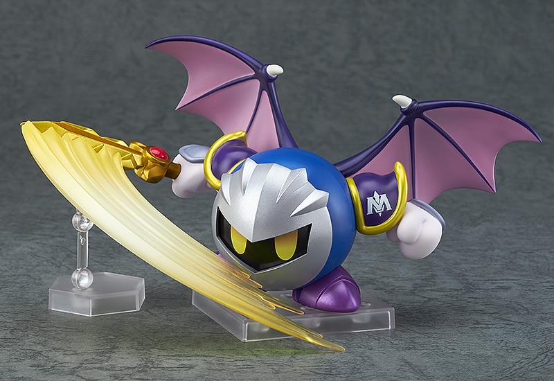 Meta Knight Nendoroid displayed with a large yellow translucent sword slash effect part to recreate his dynamic attacking moves from the Kirby games.