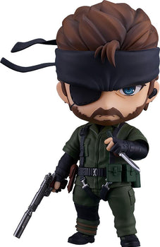 Front view of Naked Snake Nendoroid from Metal Gear Solid Delta: Snake Eater with eyepatch and bandana.