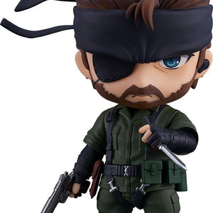 Front view of Naked Snake Nendoroid from Metal Gear Solid Delta: Snake Eater with eyepatch and bandana.