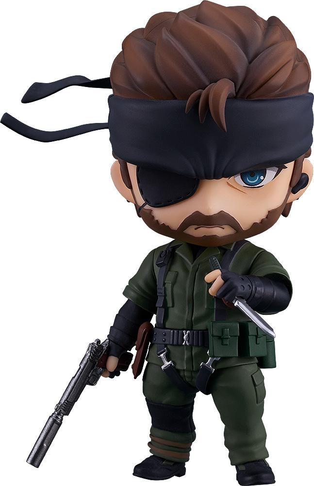 Front view of Naked Snake Nendoroid from Metal Gear Solid Delta: Snake Eater with eyepatch and bandana.