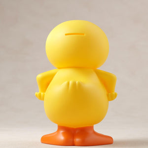 Direct rear view of the GA-KO vinyl duck coin bank highlighting the top coin slot.
