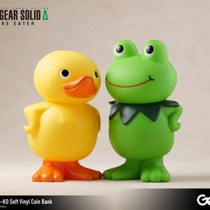 GA-KO duck and Kerotan frog soft vinyl coin banks displayed together on studio backdrop.