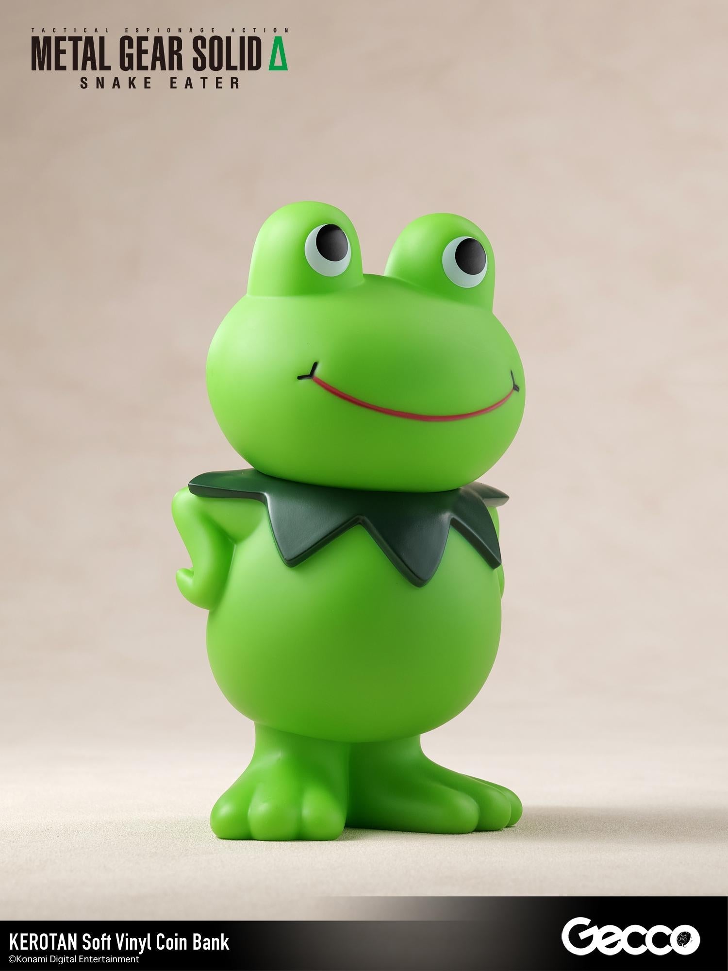 Front left three-quarter angle of the Kerotan soft vinyl coin bank figure.