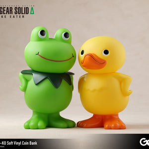 Gecco Kerotan frog and GA-KO duck soft vinyl coin banks displayed together on studio backdrop.