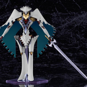 Front view of the Seeker model kit showcasing the detailed teal cape and mechanical aesthetic.