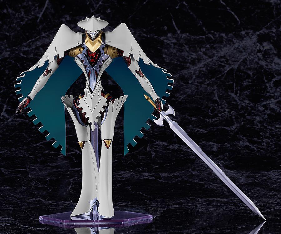Front view of the Seeker model kit showcasing the detailed teal cape and mechanical aesthetic.