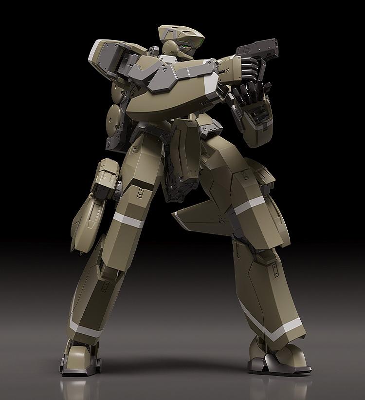 Detailed close-up of the KG-7 Areion model kit using the handgun accessory in a close-quarters combat pose.