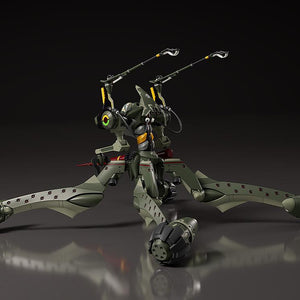 Rear three-quarter view of the Evangelion Provisional Unit-05 model kit showing back mechanical details, leg thrusters, and shoulder pantographs.