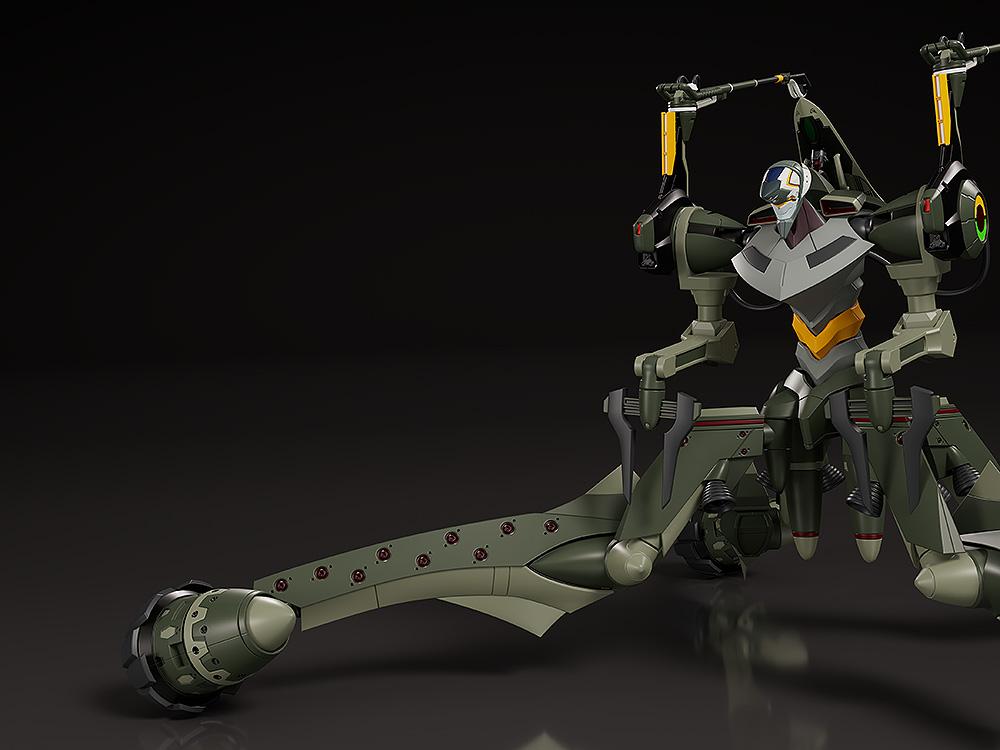 Close-up front shot of the Evangelion Provisional Unit-05 model kit displayed without the Spear of Longinus weapon attached.