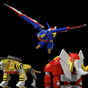 Group shot displaying the three MODEROID Ganbaruger component mechas transformed into their respective robotic Animal Modes.