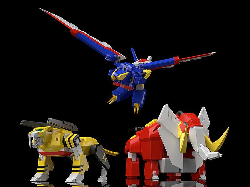 Group shot displaying the three MODEROID Ganbaruger component mechas transformed into their respective robotic Animal Modes.