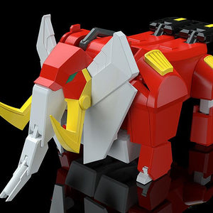The King Elephant mecha from the MODEROID Ganbaruger plastic model kit transformed into its robotic red elephant Animal Mode.