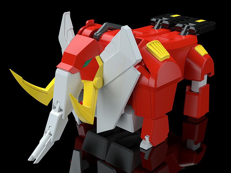The King Elephant mecha from the MODEROID Ganbaruger plastic model kit transformed into its robotic red elephant Animal Mode.