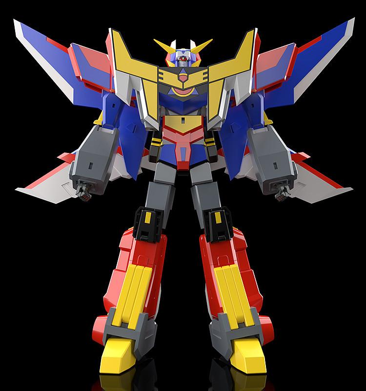 Rear view of the MODEROID Gekiryuger plastic model kit highlighting back armor wings, thrusters, and leg configuration.