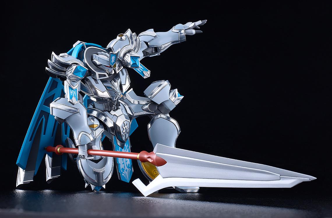 Knight's & Magic Gilbatiga model kit in a kneeling knight pose with the halberd resting horizontally along the floor.