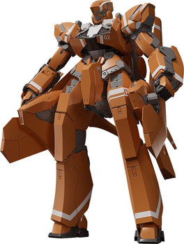 Full front view of the KG-6 Sleipnir MODEROID model kit from Aldnoah.Zero, featuring orange armor and white decals.