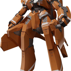 Full front view of the KG-6 Sleipnir MODEROID model kit from Aldnoah.Zero, featuring orange armor and white decals.