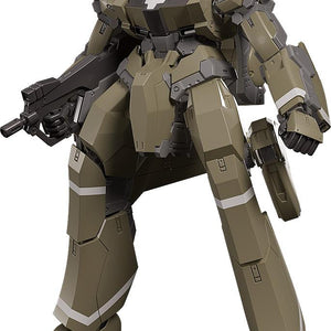 Full front view of the KG-7 Areion MODEROID model kit in olive drab armor with white stripe decals.