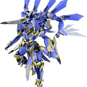 Front view of the combined MODEROID DX-Scale Magatsu-Ikaruga model kit hovering on a white background.