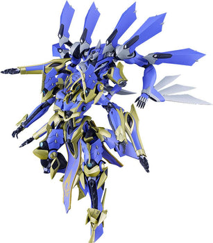 Front view of the combined MODEROID DX-Scale Magatsu-Ikaruga model kit hovering on a white background.