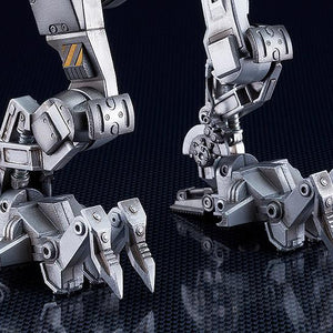 Detailed view of RoboCainÕs lower body and feet, featuring pre-assembled click joints for stable posing.